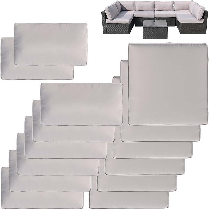 VIXLON 14Pcs Patio Cushion Covers Replacement Splashproof UV-Resistant Inelastic Covers with Zippers, Max Compatible 25.6x25.6x4inch Patio Cushion, for 7 Pcs Outdoor Patio Furniture Sets