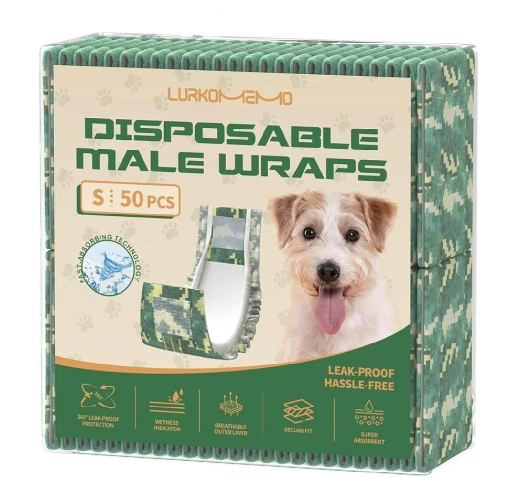 Dog Diapers Male,50 Count Small Male Dog Diapers Disposable for Doggie & Puppy,Ultra Absorbent Male Dog Wraps,Belly Bands for Male Dogs with Wetness Indicator 