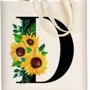 AUSVKAI Canvas Tote Bag Aesthetic for Women, Cute Sunflower Initial Trendy Monogram Personalized Initial Birthday Reusable Cloth Cotton Bags with Handle for Grocery College Shopping Beach