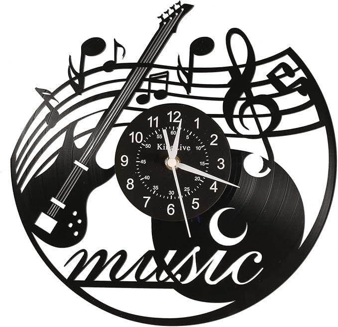 KingLive Music Vinyl Record Wall Clock, Music Room Decoration, Music Theme Wall Clock. (Music D)