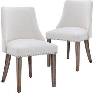 chairus Dining Chairs Set of 2 Mid Century Modern Living Room Chairs with Wood Legs Comfy Upholstered Linen Fabric Side Chair for Kitchen/ Restaurant/ Bedroom, Cream White