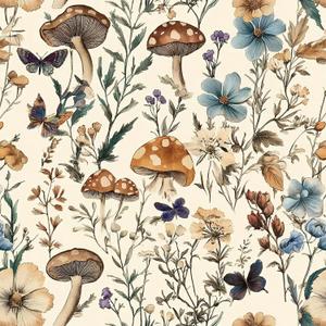 Mushroom Wallpaper Peel and Stick Vintage Floral Contact Paper 16.9" x 118.1" Boho Self Adhesive Removable Wallpaper Mushroom Forest Decorative Contact Paper for Bathroom Cabinets Vinyl (Beige)