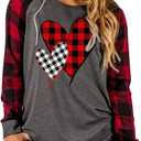 Buffalo Plaid T-Shirt for Women Faith Leopard Heart Long Sleeve Casual Tee Love garphic Funny Print Tops (Gray, L)