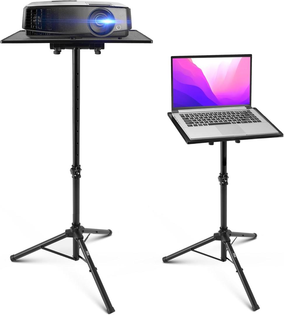 PYLE Laptop & Projector Stand, Tripod Stand With Adjustable Height 28"-50", Portable DJ Equipment Mount, Angle Adjustable Tray, Lightweight Metal Construction, Stage, Studio, Musicians & Performers