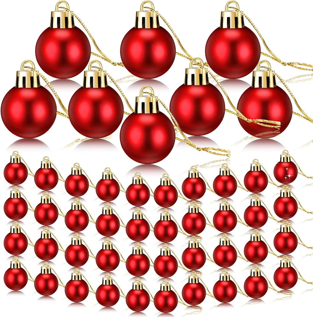 Sumind 48 Pieces Christmas Ball Ornaments Mini Matte Multicolor Hanging Ornament Xmas Ball Tree Miniature Decorations for Christmas Tree Party Decor(1 Inch,Red)