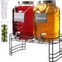 2 Gallon Drink Dispensers for Parties, 2 Pack Glass Beverage Dispenser with Stand & 18/8 Stainless Steel Spigot, Lemonade Jug for Wedding, Picnic, BBQ