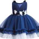 Flower Girl Dress for Toddler Baby Girls Flower Tulle Tutu Dress Infant Formal Pageant Princess Party Birthday Dresses (9-12 Months, Royal Blue)