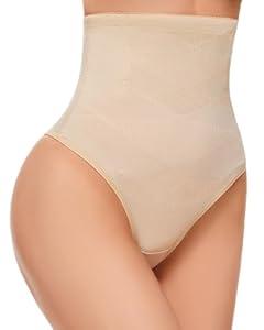 SIMIYA Thong Shapewear Tummy Control for Women High Waist Stay Put Body Shaper Stomach Compression Shapewear Thong Girdle, Large