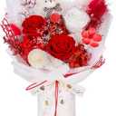 Preserved Flowers Bouquet with Bear, 3 Real Forever Flowers for Delivery, Long-Lasting Red Eteranl Roses Bouquet, Anniversary Birthday Gifts for Women Mom Her Girlfriend Wife