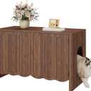 HOOBRO Cat Litter Box Enclosure, 31.5" Hidden Litter Box Furniture with Wavy Panels & Side Entry, Push-to-Open Doors, Litter Box Cabinet, Living Room End Side Table, Walnut WL27MW01
