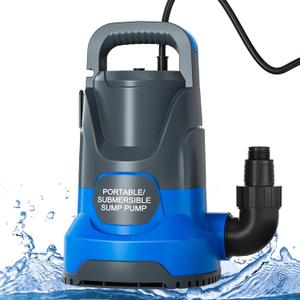 Sump Pump 1HP Submersible Water Pump 3700GPH Electric Portable Transfer Water Pump for Pool Draining Basement, Blue