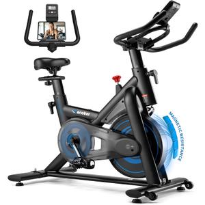Exercise Bike for Home  350LB Magnetic Resistance Indoor Cycling Bike, Silent Stationary Spin Bike with App Sync, Adjustable Seat, LCD Monitor, Smooth & Quiet for Cardio Workout