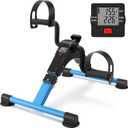 Folding Exercise Bike Pedal Exerciser Portable Desk Bike with LCD Display for Arms and Legs Workout (BLUE)
