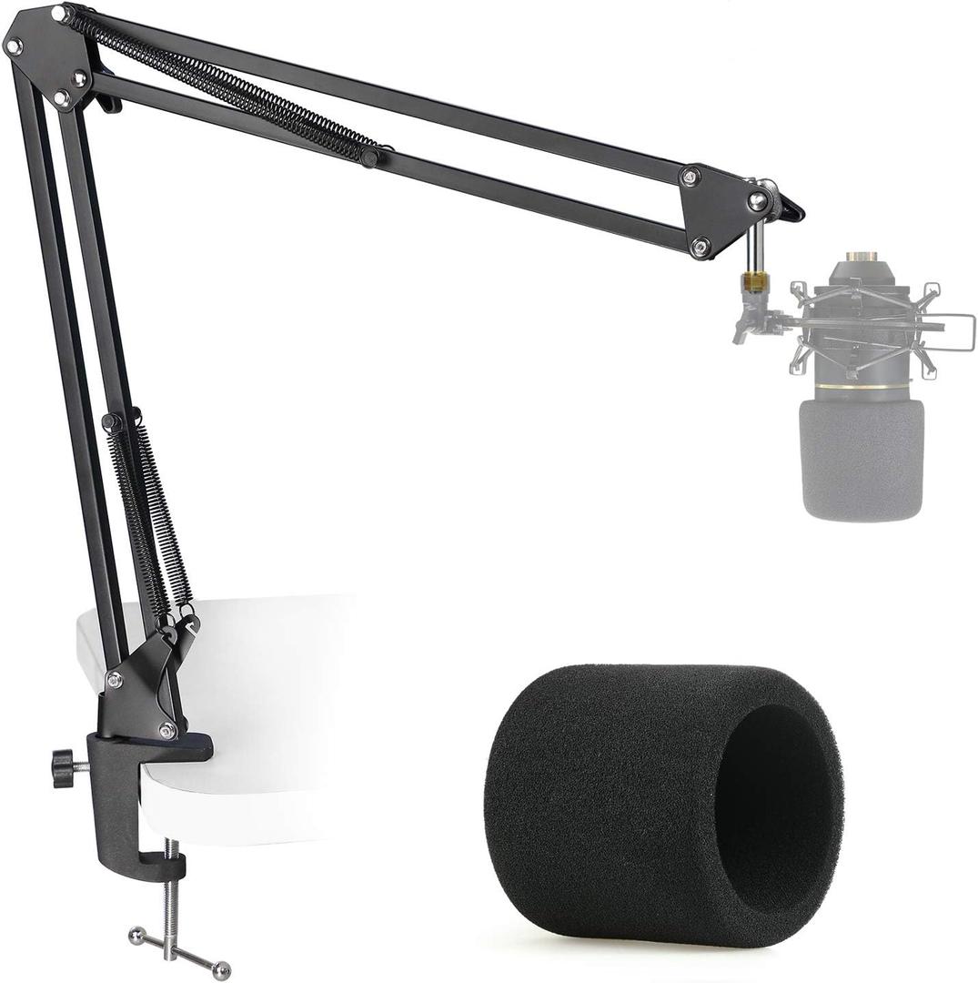 MXL 770 990 Microphone Stand with Pop Filter - Mic Suspension Boom Scissor Arm Stand with Foam Windscreen for MXL Mics 990 770 by YOUSHARES