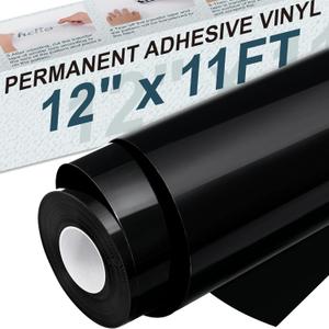 XSEINO Permanent Vinyl - 12" X 11FT Black Adhesive Vinyl Roll for Cricut, Silhouette and Other Cutters, Vinilo para Autos, Decor Sticker, Car Decal, Scrapbooking, Signs(Glossy Black)