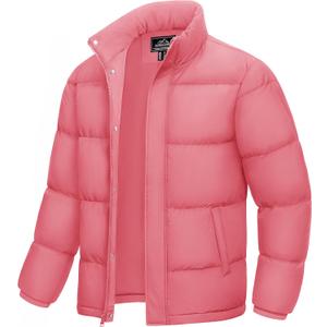 MAGCOMSEN Men's Down Jacket Winter Warm Thicken Puffer Coats Water Resistant Windproof Casual Insulated Jacket (Pink)