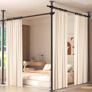 Room Divider for Room Separation,410ft(H) 28140inch(W) Adjustable Temporary Privacy Wall Divider, Tension Curtain Rods No Drilling, Heavy Duty Partition Space Separator Freestanding,Black