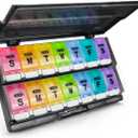 Extra Large Weekly Pill Organizer 2 Times a Day - Remtise Am/Pm Daily Pill Case Medicine Organizer, Push Button 7 Day Pill Box for Pills/Vitamin/Cod Liver Oil/Supplements (Rainbow)