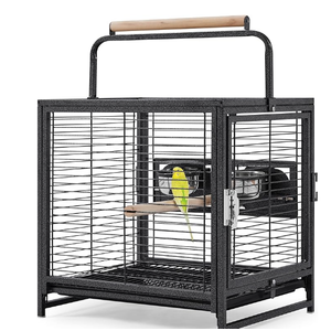 Yaheetech 25.5'' Wrought Iron Bird Travel Carrier Cage Parrot Cage with Handle Wooden Perch & Seed Guard for Small Parrots Canaries Budgies Parrotlets Lovebirds Conures Cockatiels