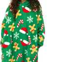 Bioworld Christmas Ginger Bread Candy Cane Green Gamer Oversized Wearable Hoodie Blanket (Small-Medium, Holiday Treats)