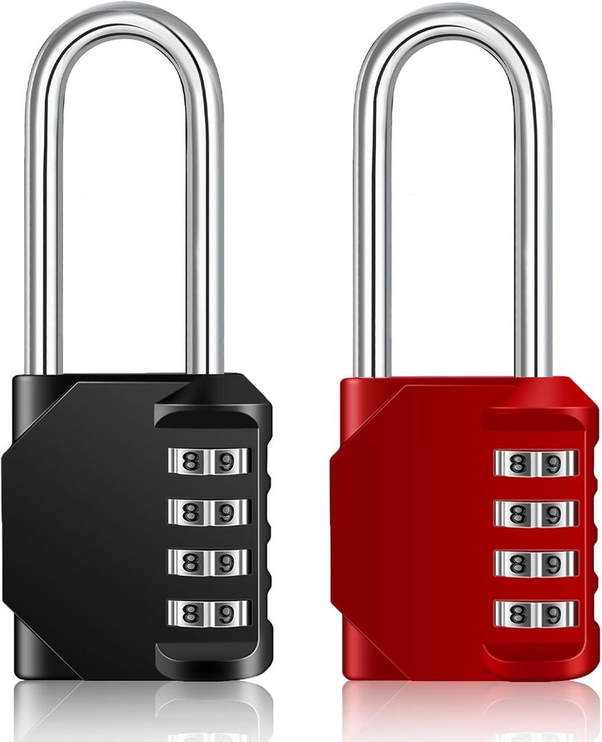 ZHEGE Padlock 2 Pack, 2.6 Inch Long Shackle Combination Lock, 4 Digit Outdoor Waterproof Padlock for School Gym Locker, Fence, Gate, Toolbox (Black and Red)