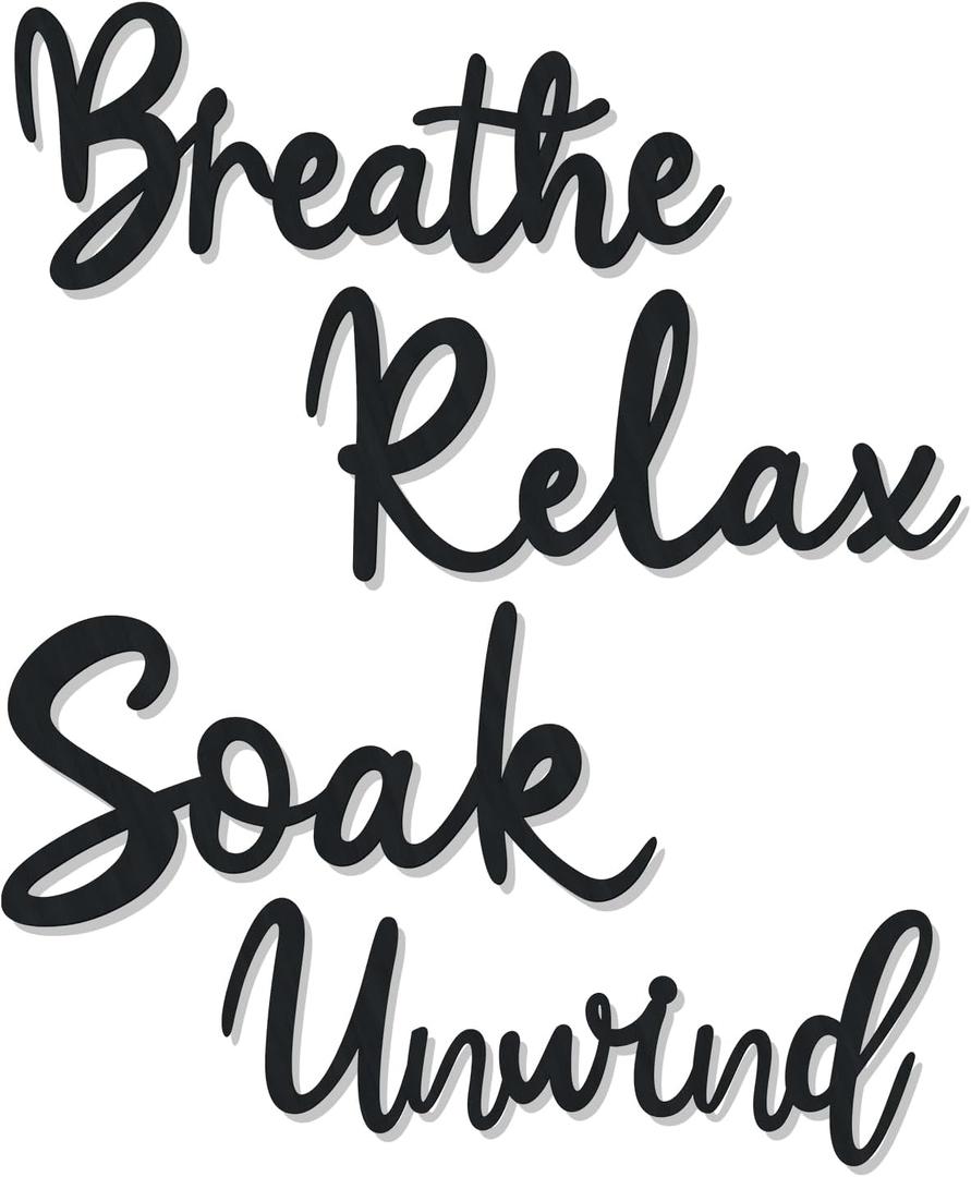 4 Pcs Bathroom Decor Wooden Bathroom Wall Sign Black Bath room Decor Relax Unwind Soak Breathe Wall Art Fresh Hollow Sign for Washing Room Laundry Room Toilet (Cosy)