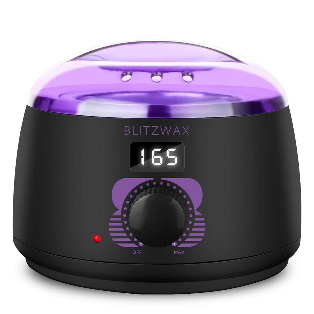 BLITZWAX Brazilian and Bikini Wax Pot for Women, Hard Waxing Warmer for Face, Legs and Body, At Home Hair Removal Machine, Beginner Friendly, Digital Fast Heating, 16oz Capacity (Dark Purple)