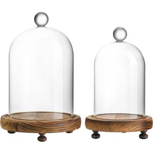 ZEERSHEE Pack 2 Clear Glass Dome with Wooden Base Glass Display Cloche Bell Shape Dome for Antique Collectibles Specimens Plants Dustproof Christmas Gift for Women