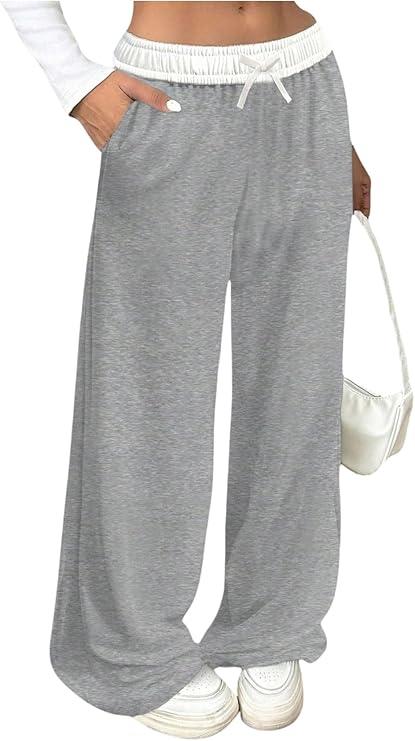 RoseSeek Girl's Baggy Sweatpants Letter Print Elastic Waist Wide Leg Pants Joggers Track Pants Trendy 6Y