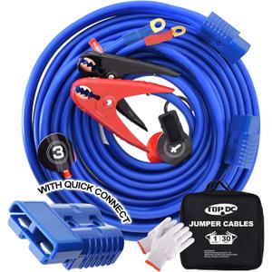 TOPDC Jumper Cables,1 Gauge 30 Feet 800A Booster Cables with UL-Listed Clamps, Heavy Duty Automotive Quick Connect Booster Cables for Car, SUV and Trucks with Carry Bag(TD-S02P0130) (1 Guage-30 FT (Quick-Connect))
