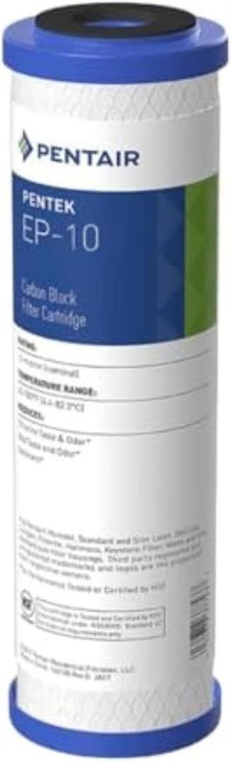 Pentair Pentek EP-10 Carbon Water Filter, 10-Inch, Under Sink Carbon Block Replacement Cartridge with Bonded Powdered Activated Carbon (PAC) Filter, 10" x 2.5", 5 Micron