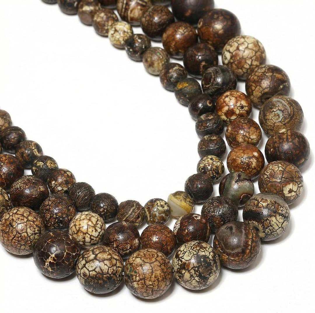 Yochus 45pcs Round Loose Brown Crack Old Agate Beads for Bracelet Beads8mm Gemstone Bead Round Loose Stone Beads for Jewelry Making DIY Bracelet Necklace Earrings