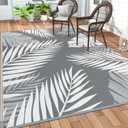 GENIMO Outdoor Rug 9' x 12' Waterproof for Patios Clearance, Reversible Plastic Straw Camping Carpet, Large Area Rugs Mats RV, Picnic, Backyard, Deck, Balcony, Porch, Beach, Grey&White