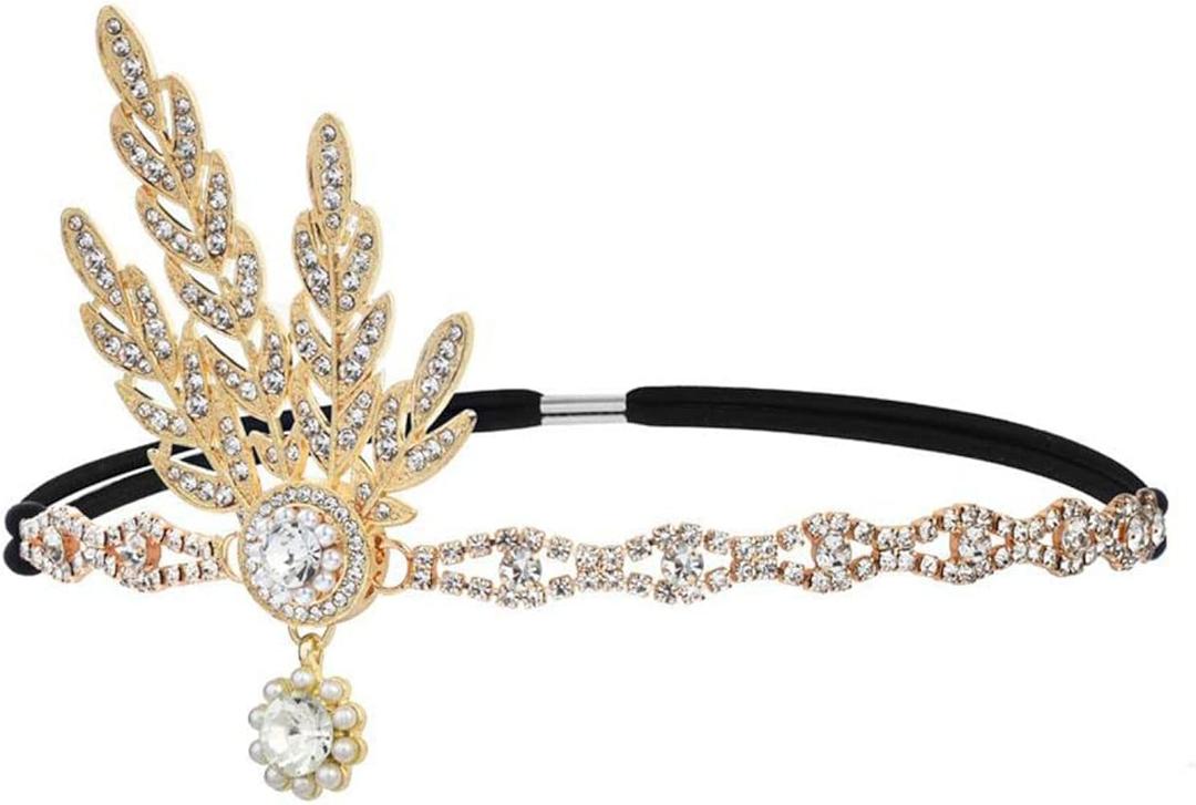 1920s Flapper Headpiece Roaring 20s Feather Headband Great Chain Hair Accessories Vintage Wedding Leaf Pearl 1920s Flapper Headpiece Roaring 20s Feather Headband Great Chain Hair Accessories Vintage Wedding Leaf Pearl