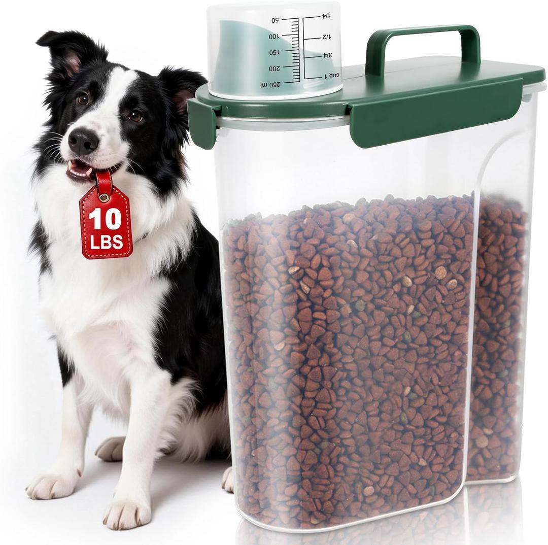 TBMax 10 Lbs Cat Dog Food Storage Container, 2026 Upgraded Large Pouring Container for Pet Food Storage, Bird Seed Dispenser, Portable Travel Kibble Holder -Bottle Green (12Qt)