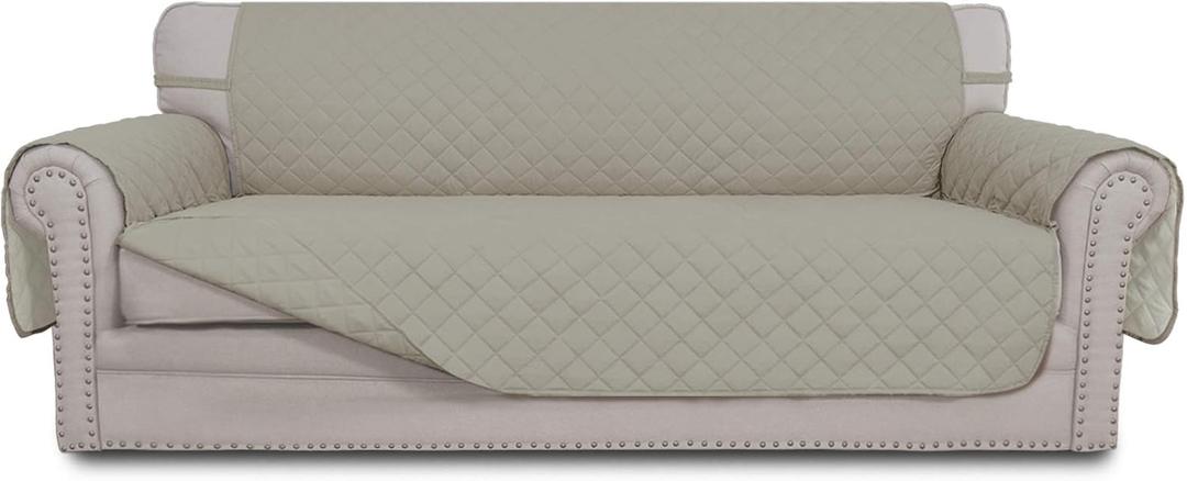 Easy-Going Reversible Couch Cover for 3 Cushion Couch Sofa Cover for Dogs Water Resistant Furniture Protector Cover with Foam Sticks Elastic Straps for Pet Cat (Sofa, Beige/Beige)