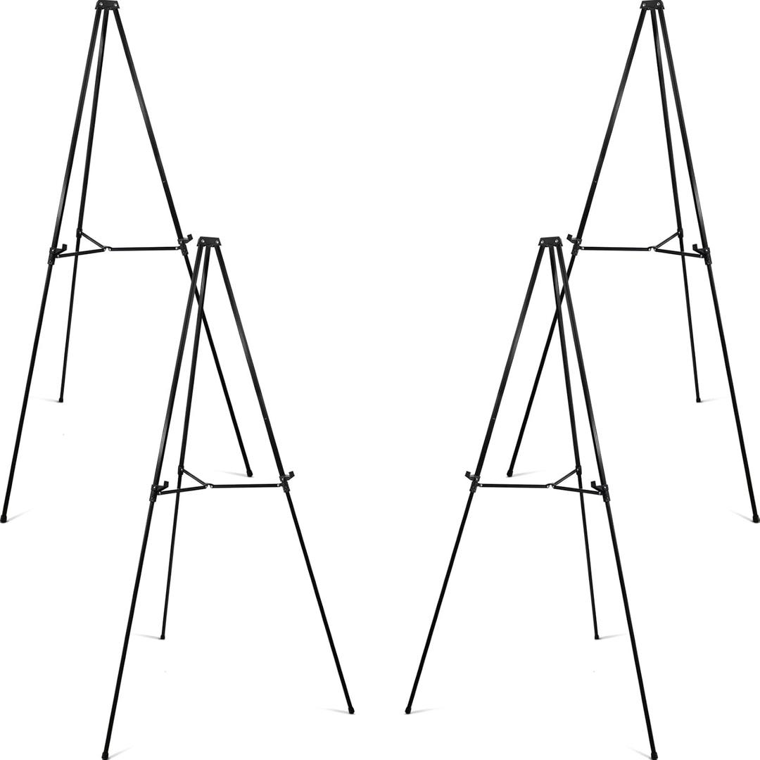 PUJIANG 63" Heavy Duty Easel Stand for Sign, Large Aluminum Collapsible Easels for Display Posters/Whiteboard, Adjustable Height Artist Easel for Painting- Floor/Tabletop, Holds 25 lbs, 4pcs