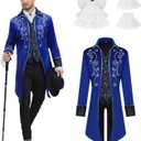 Men Medieval Steampunk Tailcoat Jacket Gothic Victorian Frock Coat Uniform Halloween Party Cosplay Gentleman Costumes (3X-Large, Blue)