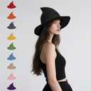 Halloween Witch Hat for Women - Adults Black Witch Hats Costume Accessory for Party Cosplay, Modern Wool Witches Cap (Purple)