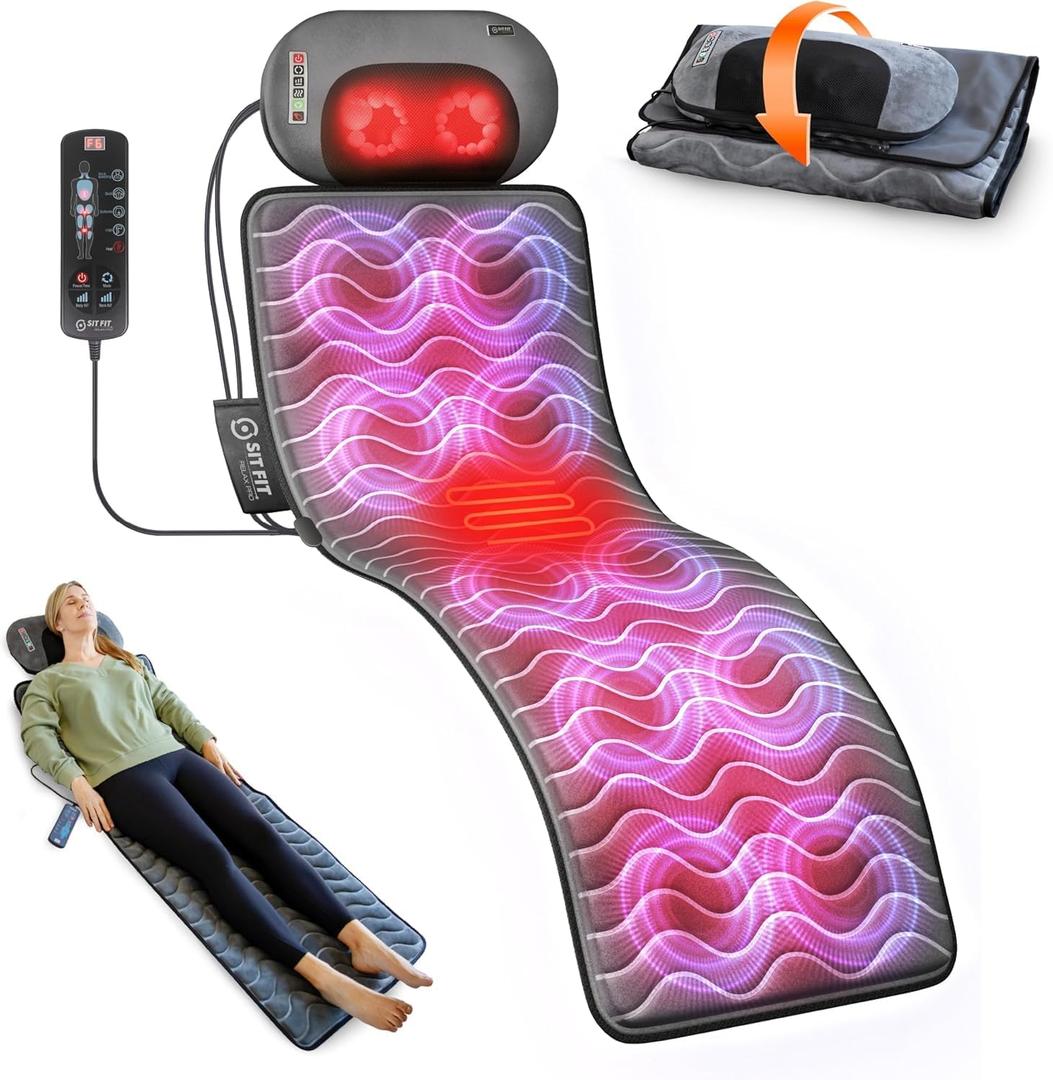 Powermat Full Body Massage Mat with Heat - Shiatsu Back Massager Pad for Bed, Chair & Recliner - Electric Vibrating Heating Pad - Whole Body Massager Mat for Pain Relief - Massage Mattress by Powerfit