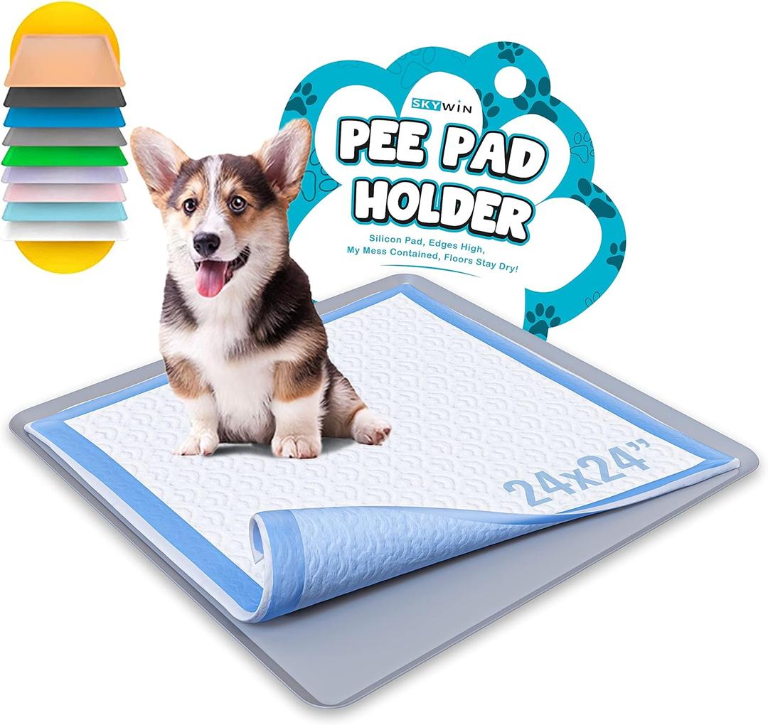 Skywin TidyFriend Silicone Pee Pad Holder, 24 x 24 Inch No-Spill, Leakproof, Easy-to-Clean Puppy Pad Holder (Dark Grey) (1 Pack)