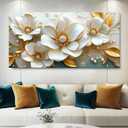MooMel Large Floral Canvas Wall Art 20x40 Inch Gold White Plant Abstract Decor Painting Pictures Modern Nordic Botanical Flowers Posters Prints for Living Room Dining Room Bedroom Office Hallway Home Decoration.