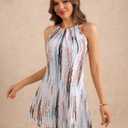 Women's Boho Print Halter Dress Tie Back Loose Beach Vacation Mini Dresses (S)