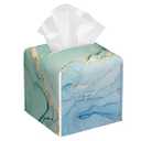 Luxury Marble Tissue Box Holder, Cube Tissue Box Cover Holder, Leather Facial Paper Organizer Dispenser Home for Bedroom Night Stands, Kitchen, Office and Car, 5.2"×5.2"×5.2"