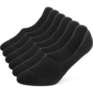 Leotruny 6 Pairs Unisex Thick Cushion Athletic Cotton Non Slip Low Cut Flat Liner No Show Socks (Medium, C02-black)