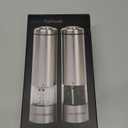 Electric Salt and Pepper Grinder (SINGLE) - Battery Operated, Stainless Steel Salt & Pepper Shaker or Spice Grinder with Adjustable Fine & Coarseness, One Handed Operation & LED Light
set of 2