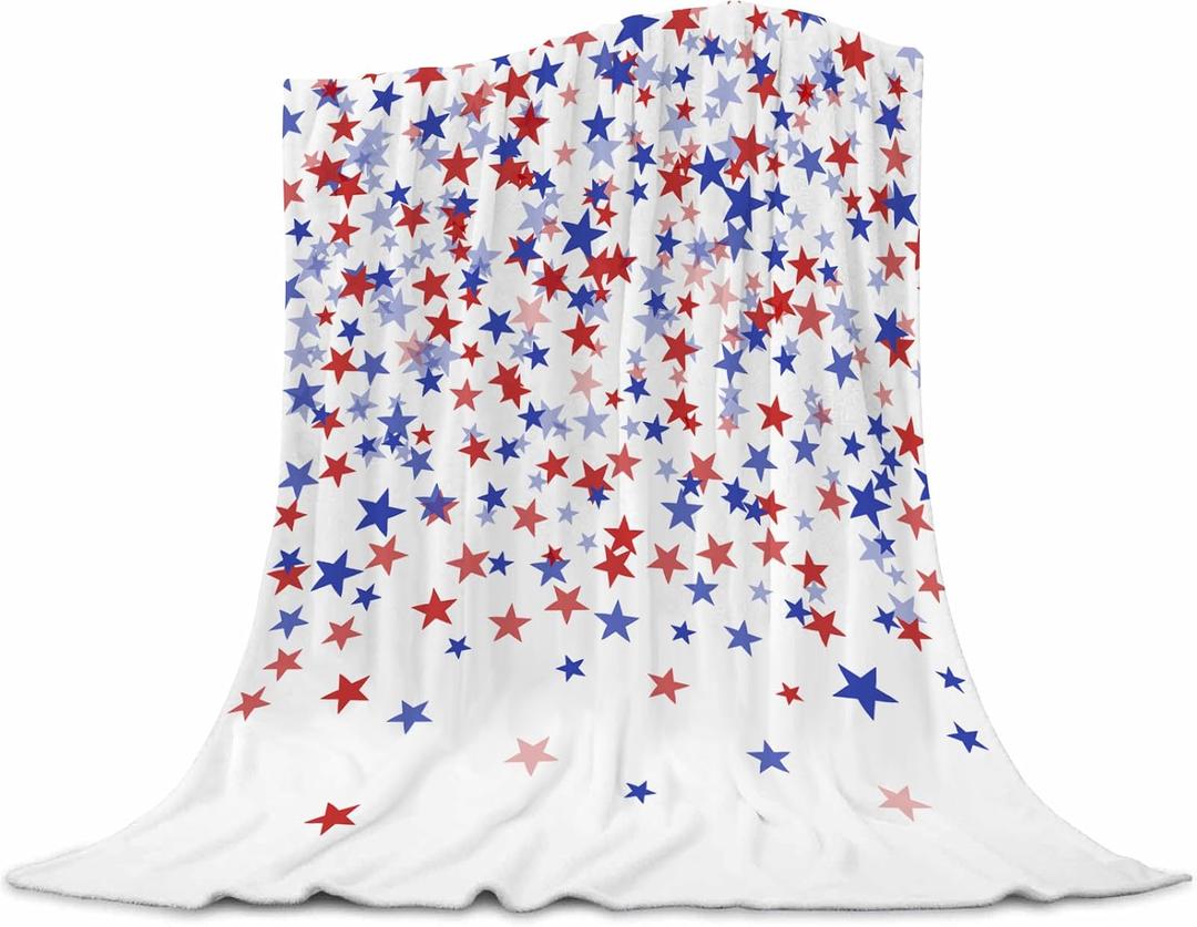 4th of July Throw Blanket, American Flag Blue and Red Stars Throw Blankets, Memorial Day Independence Day Patriotic Lightweight Soft Warm Cozy for All Season 30x40 inches (Color 1)