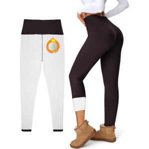 Women's Fleece Lined Leggings Weather Thick Thermal Warm Winter Tights Butt Lift High Waist Tummy Control Yoga Pants (Brown)