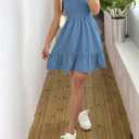 SOLY HUX Women's Summer Sleeveless Scoop Neck Ruffle Flowy Short Dress Going Out Outfits (Blue, L)