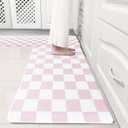 Pink Checkered Grid Checkerboard Kitchen Rug Sets [2 PCs], Anti-Fatigue, Waterproof Non-Slip Kitchen Mats Heavy Duty Ergonomic Comfort Foam Rug for Floor, Home, Laundry,Easter 17"x29"+17"x47"